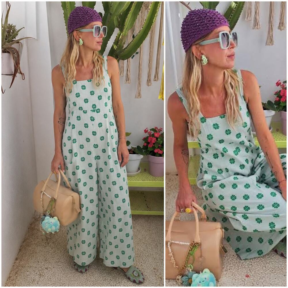 Ace & Jig Zoe Jumper Jumpsuit in Daisy Green wide legs size Small